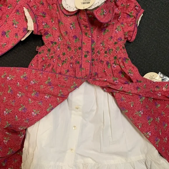 NEW April Cornel Cornelloki Pink Floral Smocked Dress Petticoat Pants Hat Set 2 - Picture 2 of 8
